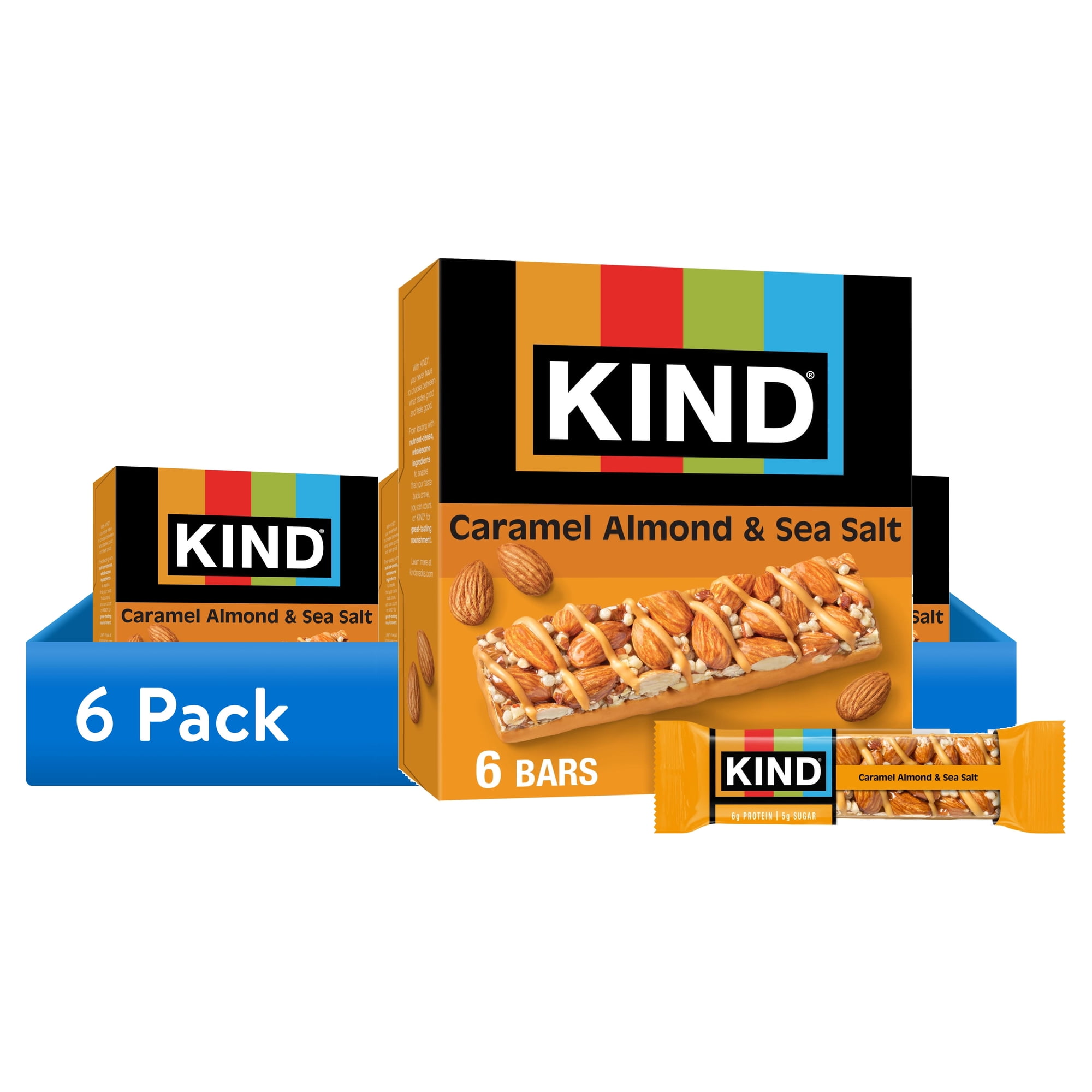 (6 pack) KIND Snack Bars, Caramel Almond & Sea Salt, Gluten Free, 6g Protein, 1.4oz, 6 Count