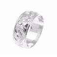 thumbnail image 1 of 14k white gold hand engraved Hawaiian plumeria scroll band ring smooth edge 8mm size 3, 1 of 4