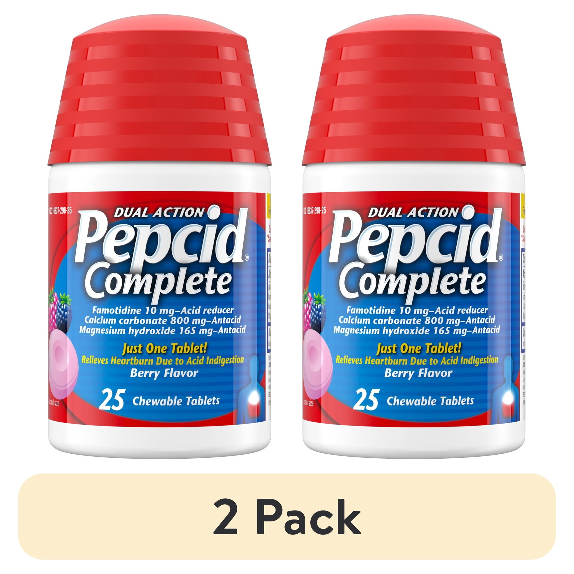 (2 pack) Pepcid Complete Acid Reducer + Antacid Chews, Berry, 25 Count