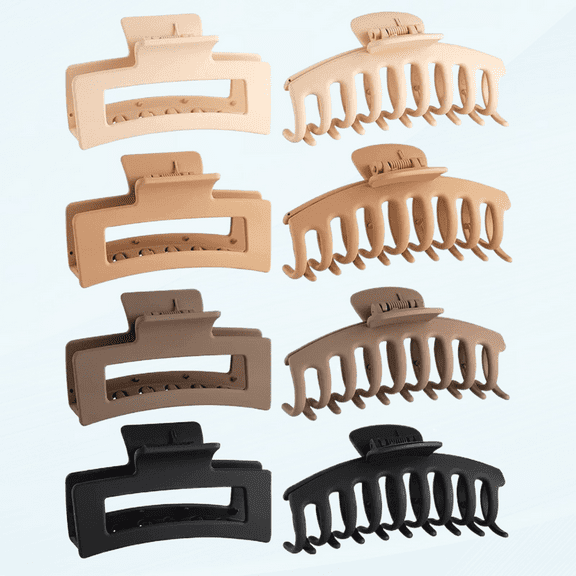 8 Pack Hair Clips for Women, Large Hair Claw Clips for Thick Hair, Variety Matte Neutral Color Pack, 2 Styles 4.1 Inch Non-slip Rectangle Hair Claws and 4.3 Inch Claw Clips