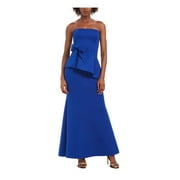 ELIZA J Womens Blue Ruffled Sleeveless Strapless Full-Length Evening Shift Dress Petites 8P