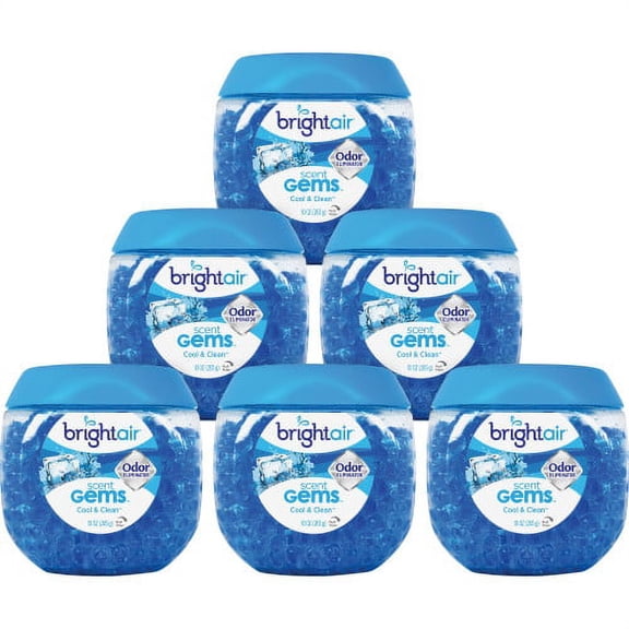Bright Air Scent Gems Odor Eliminator, Cool and Clean, Blue, 10 oz Jar, 6/Carton, Each