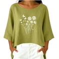 thumbnail image 5 of Fengqque Women Dandelion Print Top Boat Neck 3/4 Sleeve Oversized Loose Irregular High Low Hem Blouse Green XL, 5 of 6