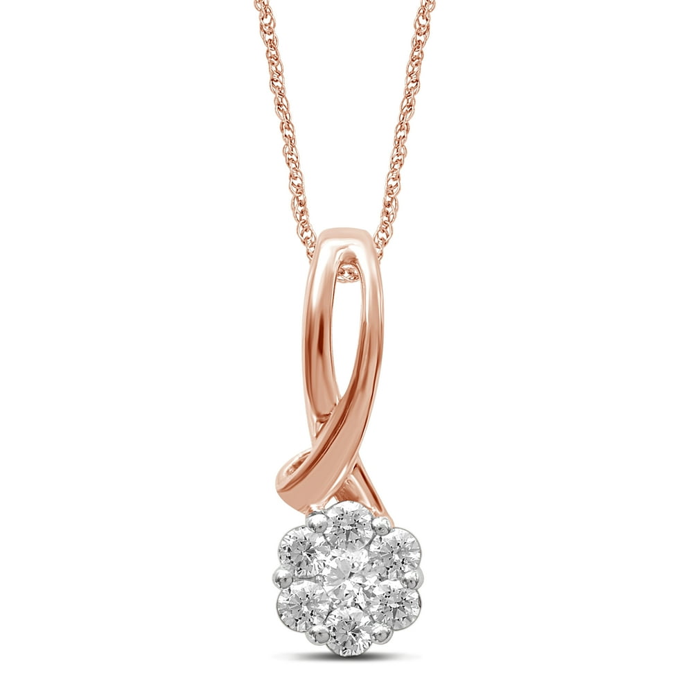 Diamond Jewel 10K Rose Gold 1/7 Cttw Diamond Flower Pendant Necklace
