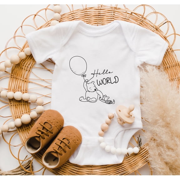 Hello World Cute Bear Onesie , I'M New Here Baby Outfit, Hello World Shirt, Newborn Baby Girl Boy Clothes , Pregnancy Announcement Onesie Cute and Cool Baby Bodysuit, BABY BODYSUIT LAT 4424