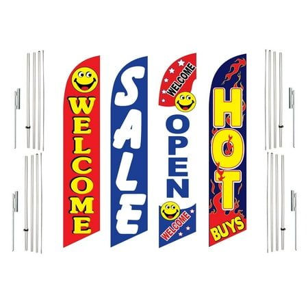 4 Swooper Flags With 4 Pole Kits Welcome Sale Open Hot Buys