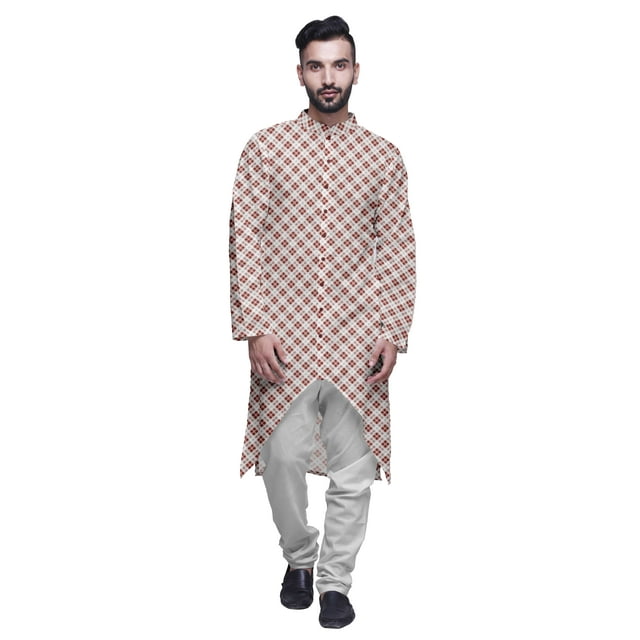 Atasi Kurta à Manches Longues Imprimé, Boutonné, Asymétrique, Kurta de Designer pour Garçons