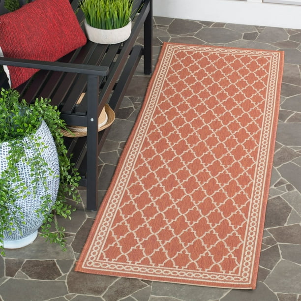 SAFAVIEH Courtyard Jasper Geometric Bordered Indoor/Outdoor Runner Rug
