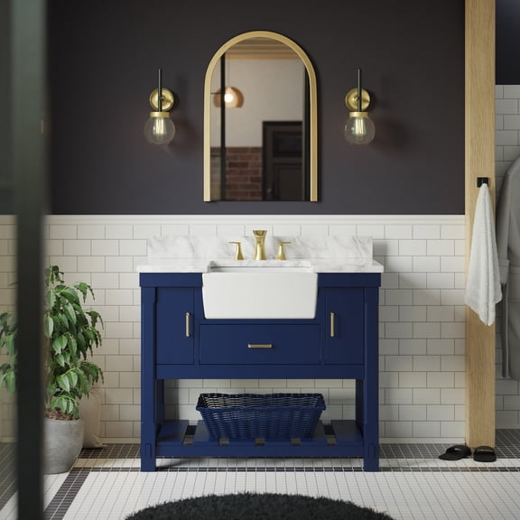 Charlotte 42" Farmhouse Bathroom Vanity with Royal Blue Cabinet and Carrara Marble Top