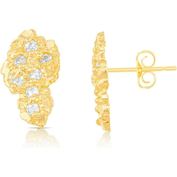 Floreo 10k Yellow Gold CZ Solid Nugget Earrings
