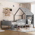 thumbnail image 2 of Newest House with Star Roof Kids Playful & Creative Full Size Platform Bed with Bookcase and Blackboard,Gray, 2 of 12