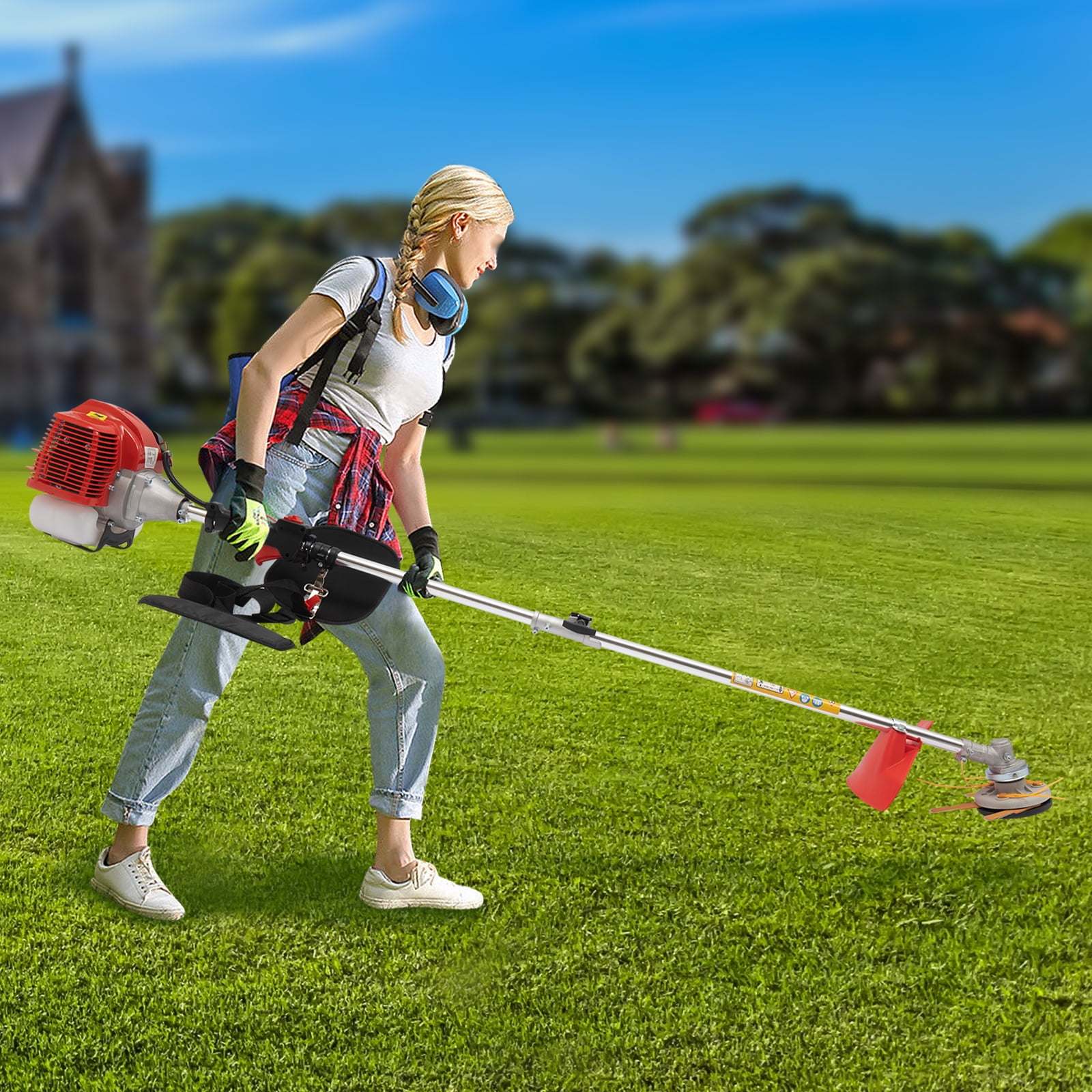 Wildnix Push Lawn Mower, 43cc Engine, 1.25kw Power, High-Speed 8500r/min, Two Blade Heads for Multi-Purpose Use, Easy to Carry, Safe, Efficient Heat Dissipation