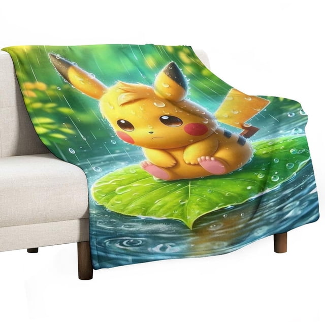Manta de Pikachu de varios tamaños, súper suave, de tela con superficie vertical, acogedora y cálida, adecuada para cama, sofá, camping, viajes, para todas las estaciones, ligera y compacta, 60 x 80