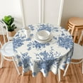 thumbnail image 5 of Vintage Flower Round Tablecloth 60 Inch Beige and Blue Floral Decorative Table Cloth Spring Summer Cover Farmhouse For Holiday Parties Dining Living Room Kitchen Decor, 5 of 6