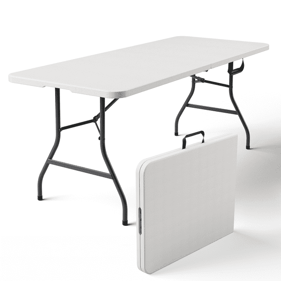 6FT Folding Table, Heavy Duty Portable Table, Waterproof HDPE, Foldable for Picnic, Party, Camping, Dining, BBQ, Indoor & Outdoor, White