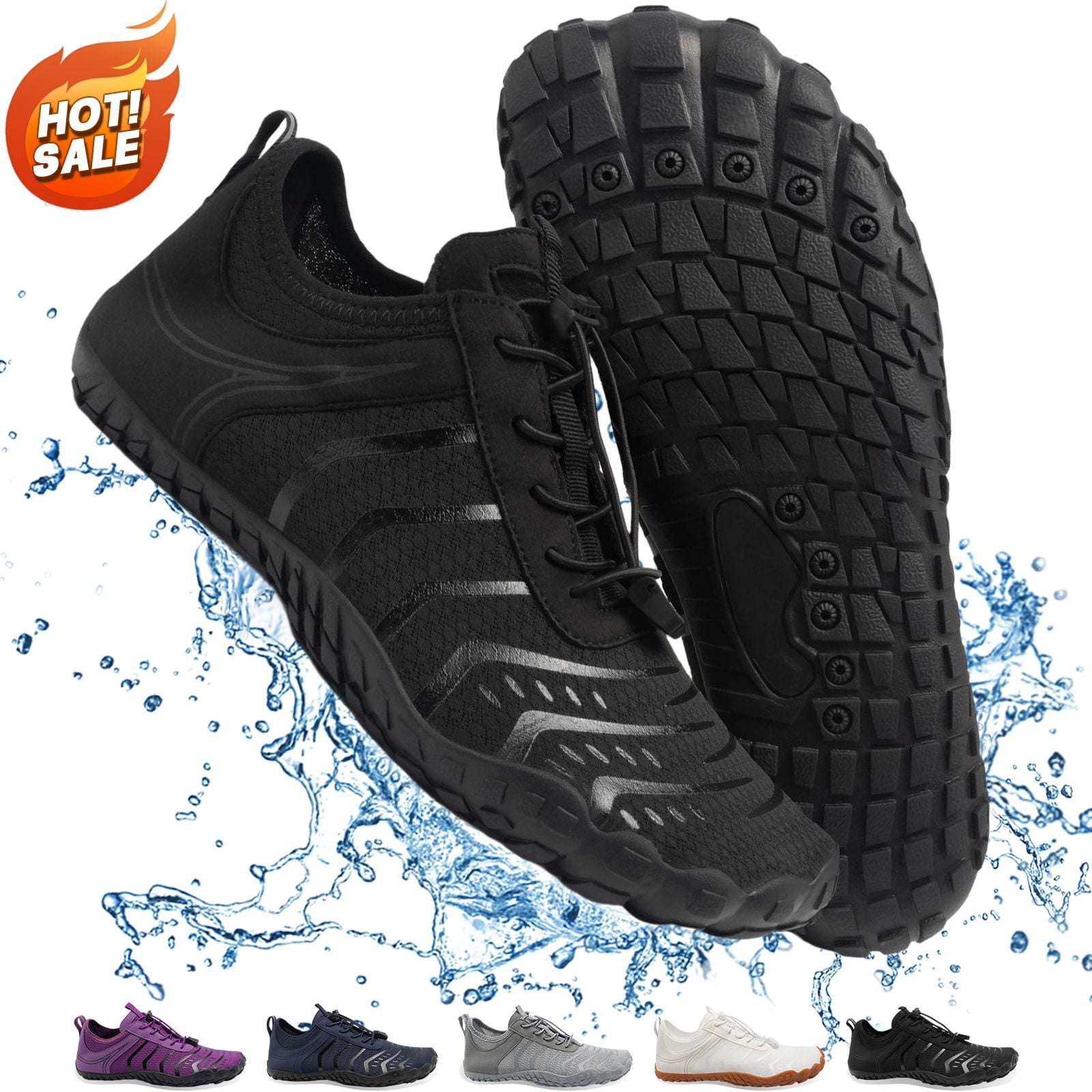Barefoot Shoes Womens Mens,Wide-Toe Box Hiking Water Shoes, Non-Slip Quick Dry Breathable Barefoot Shoes for Aquatic Sports Hiking Running Beach Swimming Pool Boating,Black