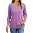 thumbnail image 4 of Olyvenn 3/4 Length Sleeve Womens Tops Dressy Casual Blouses for Women 2025 Trendy V Neck T Shirts Summer Clothes Purple XL, 4 of 8