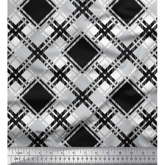 Soimoi Cotton Voile Fabric Diagonal Check Printed Fabric 1 Yard 42 Inch Wide