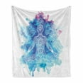 thumbnail image 1 of Colorful Soft Flannel Fleece Throw Blanket, Damask Stencil Painted Oriental Mandala Design Harmonized Watercolor, Cozy Plush for Indoor and Outdoor Use, 60" x 80", Azure Blue Dried Rose, by Ambesonne, 1 of 6