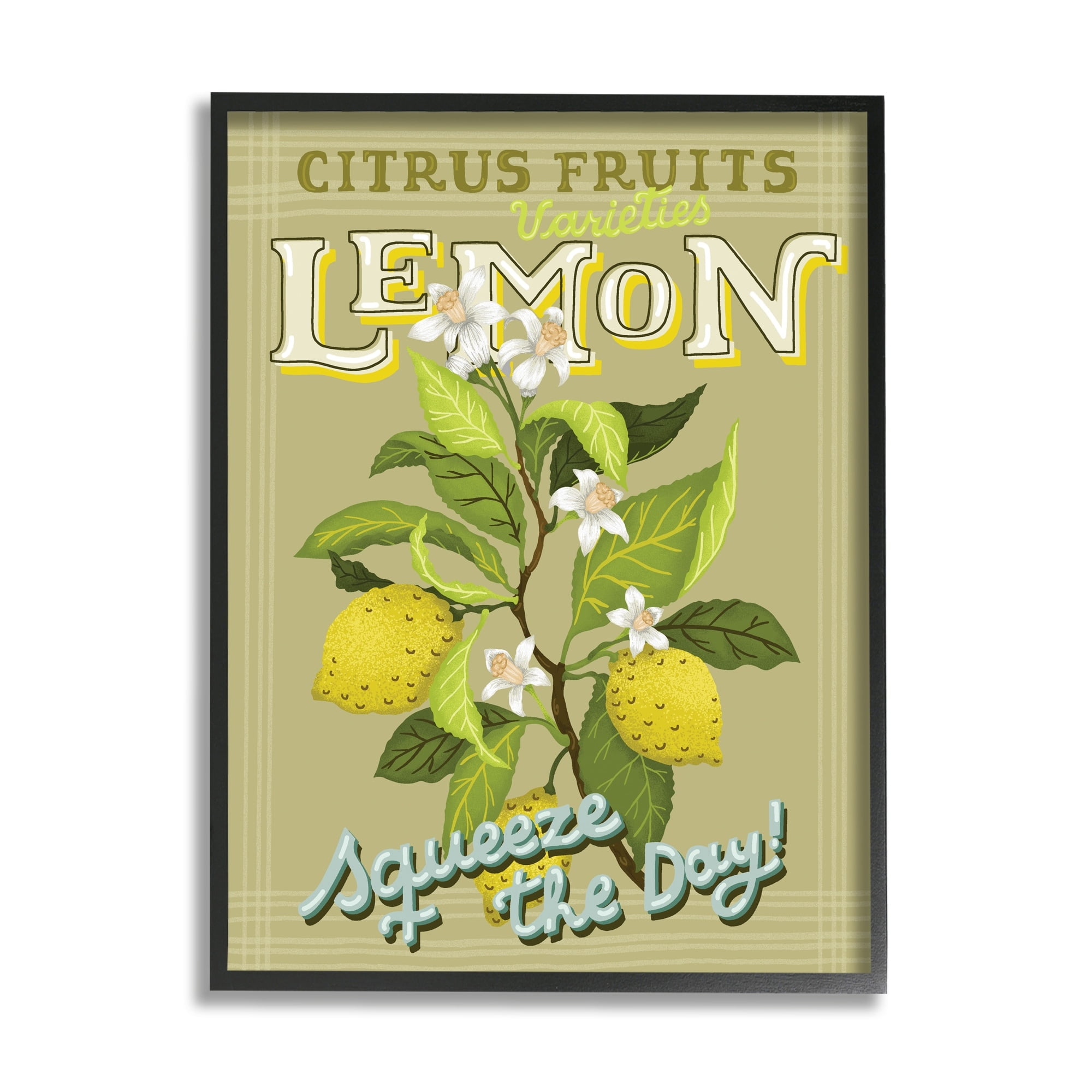 Stupell Industries Vintage Citrus Fruits Lemon Squeeze the Day Phrase, 11 x 14, Design by Andrea Jasid Grassi