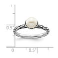 thumbnail image 2 of 2.5mm 925 Sterling Silver Artisan Oxidized Stackable Polished Patterned White Freshwater Cultured Pearl Ring Size 10 - S, 2 of 2