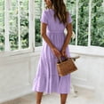 thumbnail image 4 of Antinious Ladies Short Sleeve Solid Elastic Waist Round Neck Casual Mid-Calf Dress, 4 of 5
