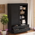 thumbnail image 3 of PAPROOS Wooden Armoire Wardrobe Closet with 4 Drawers and Hanging Rod, Clothing Storage Cabinet with Shelves, Sturdy Freestanding Modern Bedroom Clothing Armoires, Black, 3 of 8
