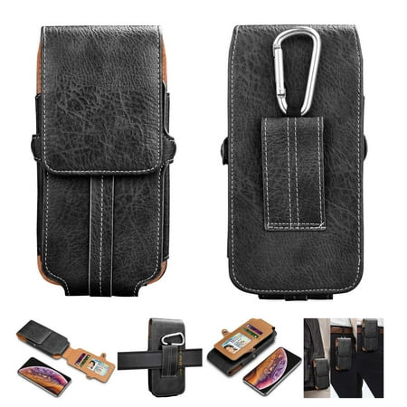 Njjex 5.9" 2018 Motorola Moto G6 Plus Holster Case Vertical Leather Carrying Pouch with Belt Clip Loop -Black