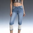 thumbnail image 6 of QURATI Women's Light Wash Denim with Lace Cuffs | Slim Fit Cropped Jeans Womens Bottoms Blue XXXXL, 6 of 9