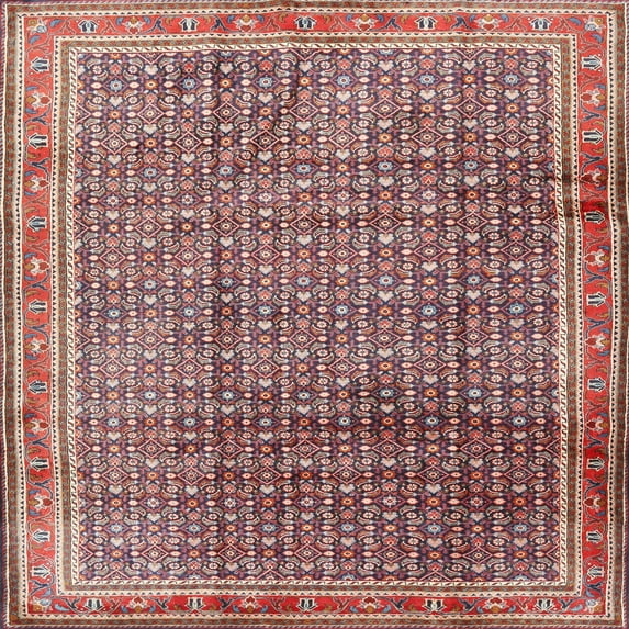 Ahgly Company Machine Washable Indoor Square Traditional Brown Red Area Rugs, 4' Square