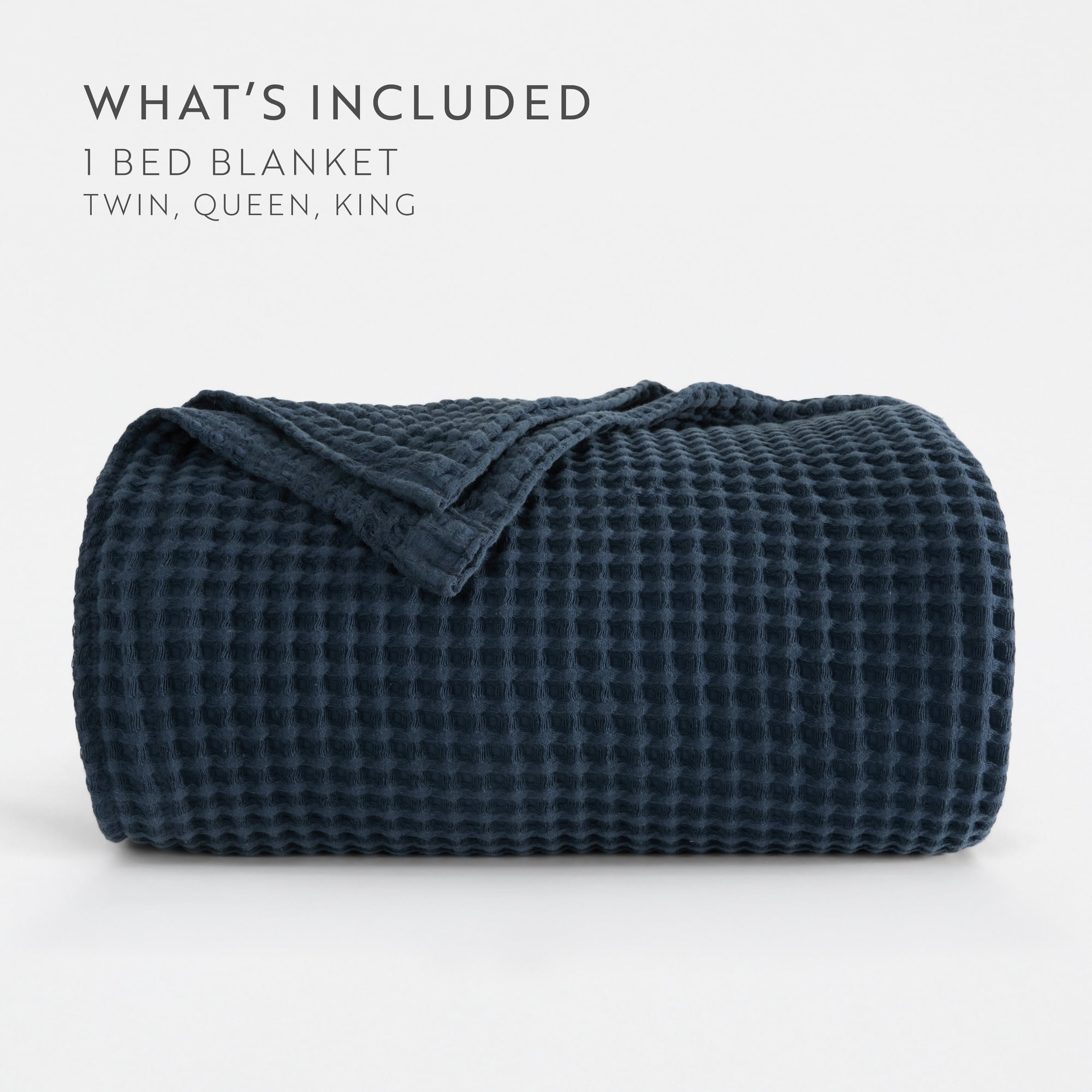 Noble Linens 100% Cotton Waffle Texture Bed Blanket, Navy, King/Cal King