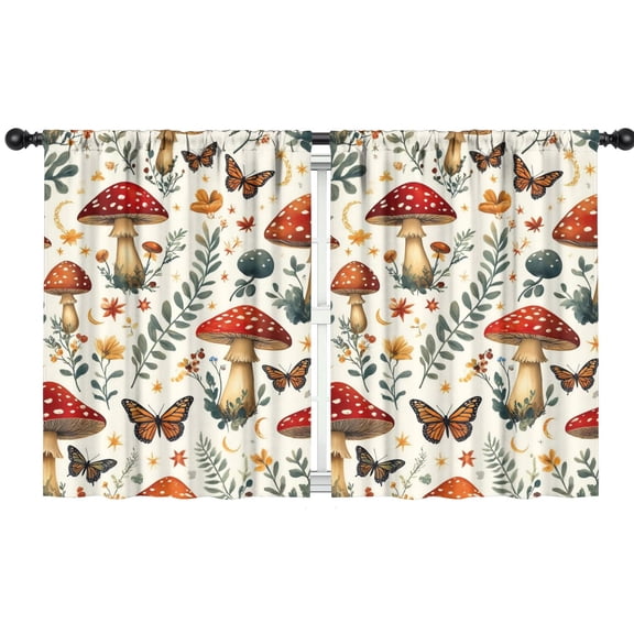 Blackout Kids Curtains,Mushroom and Butterfly Childrens Insulated Curtains Set Of 2,Bedroom Essentials,Toddler Room Decor 42x54in(106x137cm)