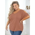 thumbnail image 5 of SHOWMALL Plus Size Tunic for Women Cold Shoulder Top Light coffee 5X Blouse Short Sleeve Clothing V Neck Shirts Summer Clothes, 5 of 7