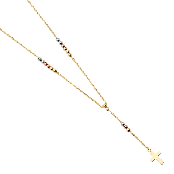 14k Yellow Gold White Gold and Rose Gold 2.5mm Ball F-rosario Necklace Pendant Necklace for Women