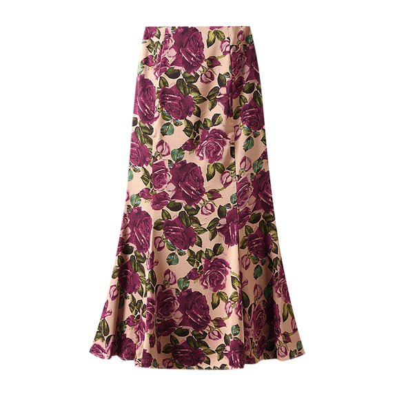Women's Tennis Skirts Summer Women Printed Fishtail Skirt High Waisted Slim Fit Medium Length Wrap Summer 2026 Fashion Half Body Purple S