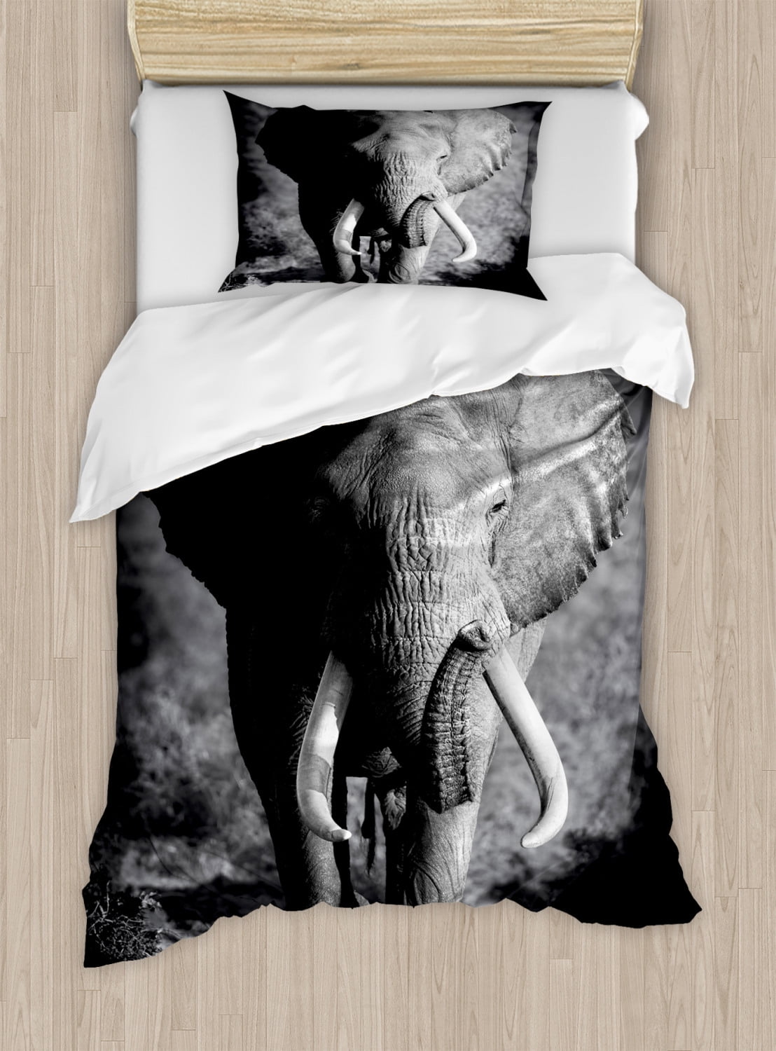 Elephant Duvet Cover Set, Majestic Elephant Bull Approaching Photo