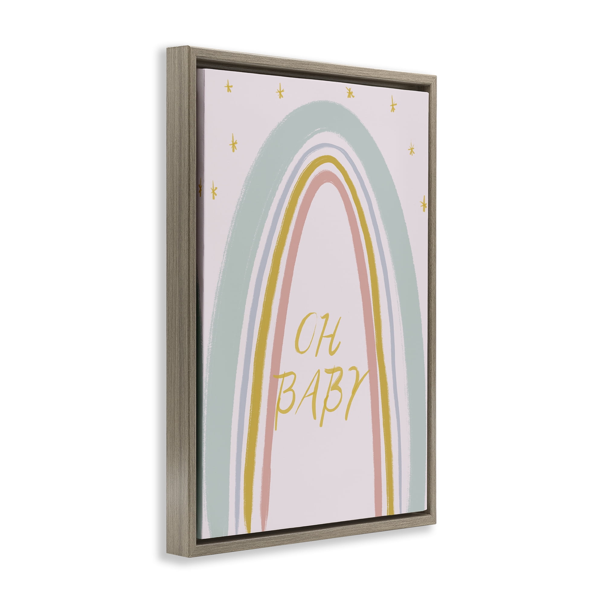 Stupell Industries Oh Baby Rainbow Brown Framed Floater Canvas Wall Art, design by Lucille Price