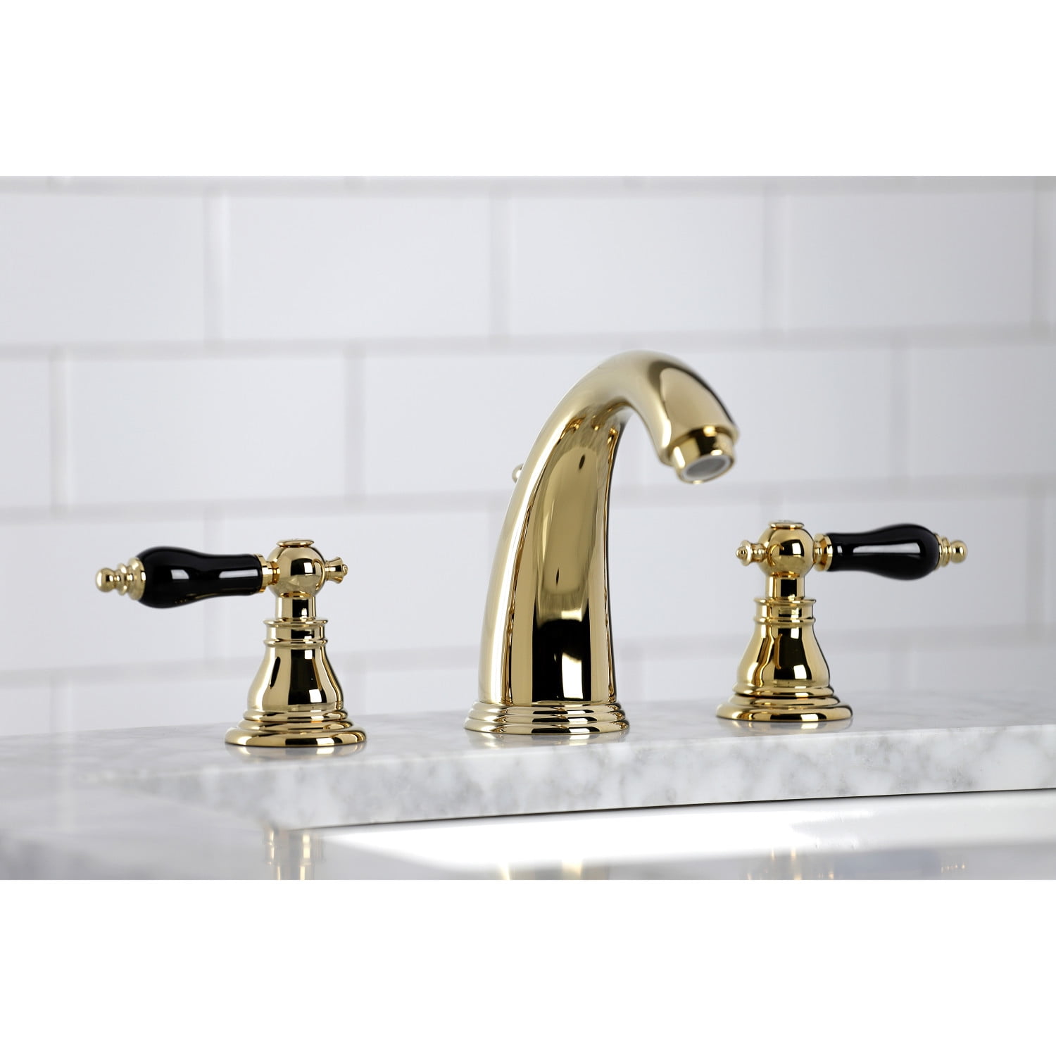 Kingston Brass KB982AKL Duchess Widespread Bathroom Faucet with Plastic Pop-Up, Polished Brass