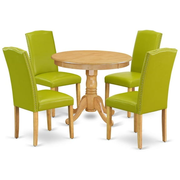 East West Furniture Antique 5-piece Wood Dining Set in Oak/Autumn Green
