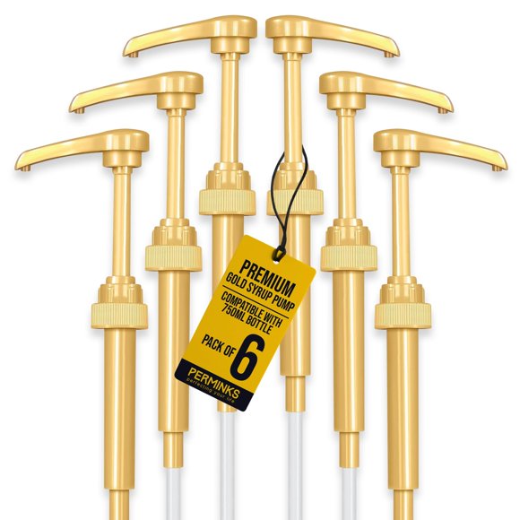 Dispensador de jarabe con bomba PERMINKS, 6 piezas, dorado, 35 cm