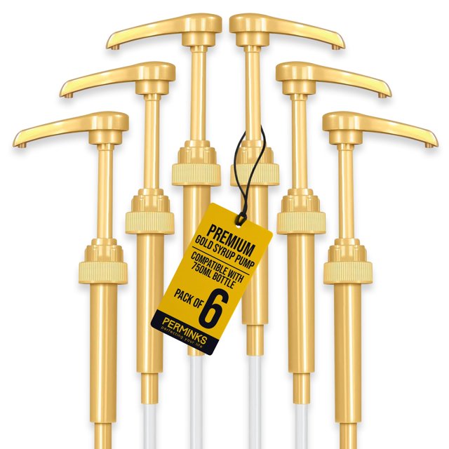 Dispensador de jarabe con bomba PERMINKS, 6 piezas, dorado, 35 cm