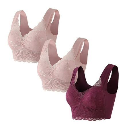LLYWEY Bras No Underwire No Padding Discounts Push up Bra Wireless Ladies Balconette Bra Style-557 Women Pullover Bra Feature Adult Female Yoga Sports Bras Pinks 46B