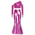 thumbnail image 5 of iiniim Girls Sparkly Dance Outfits Sequin Crop Top and Metallic Flare Pants Kids Hip Hop Disco Hot Pink 10, 5 of 7
