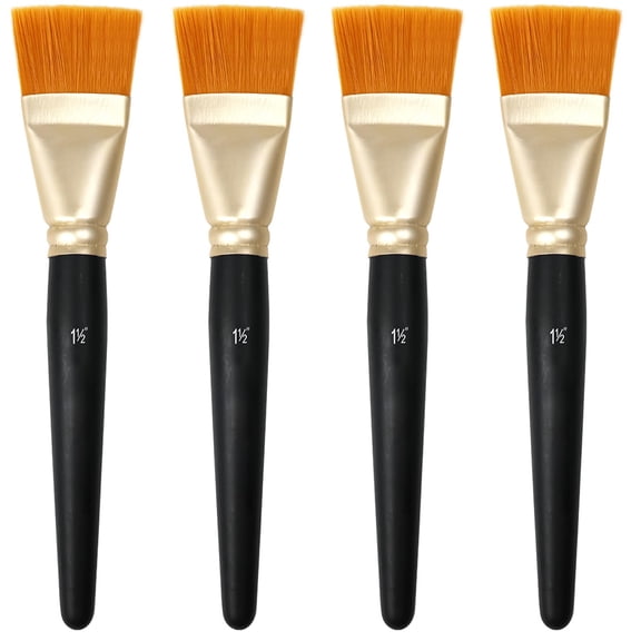 1.5 Inch Flat Paint Brushes for Acrylic Oil Body Painting, 4 Pack 38mm Large Wooden Handle Art Brushes, Basecoating Face Mask Craft Tools, Black