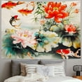 thumbnail image 2 of GOSMITH Koi Carp Fish Lotus Flower Tapestry,Chinese Style Watercolor Painting Art Wall Hanging Art Girls Boys Nature Animals Plant Wall Red White Adult Porch Hangings Painting, 2 of 6