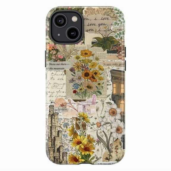 Vintage Floral Collage Phone Case, Romantic Cottagecore Aesthetic with Handwritten Notes & Flowers, Protective Cover for iPhone 16 15 14 13 12 11 Pro Max Plus Mini