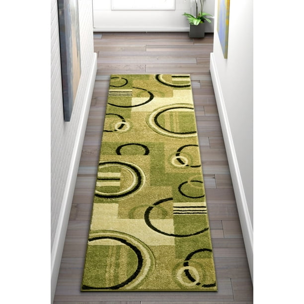 Well Woven Ruby Galaxy Waves Contemporary Geometric Green Runner Rug