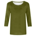 thumbnail image 5 of Loopsun Womens Top, 3/4 Sleeve T-shirts for Women, Casual Crew Neck 3/4 Sleeve Solid Fashion Loose Pullover Army Green, 5 of 6