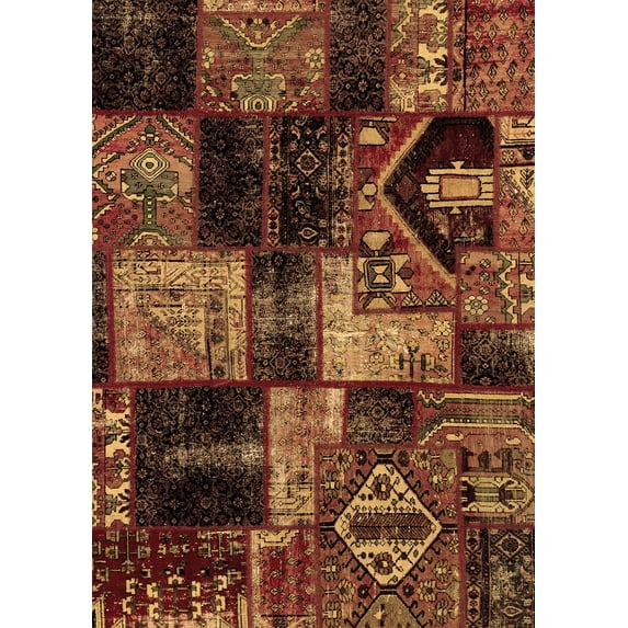 Ahgly Company Indoor Rectangle Patchwork Brown Transitional Area Rugs, 2' x 5'