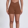 thumbnail image 3 of COMVALUE Crossover Biker Shorts for Women, No Front Seam V High Waist Yoga Workout Gym Shorts with Tummy Control Coffee L, 3 of 3